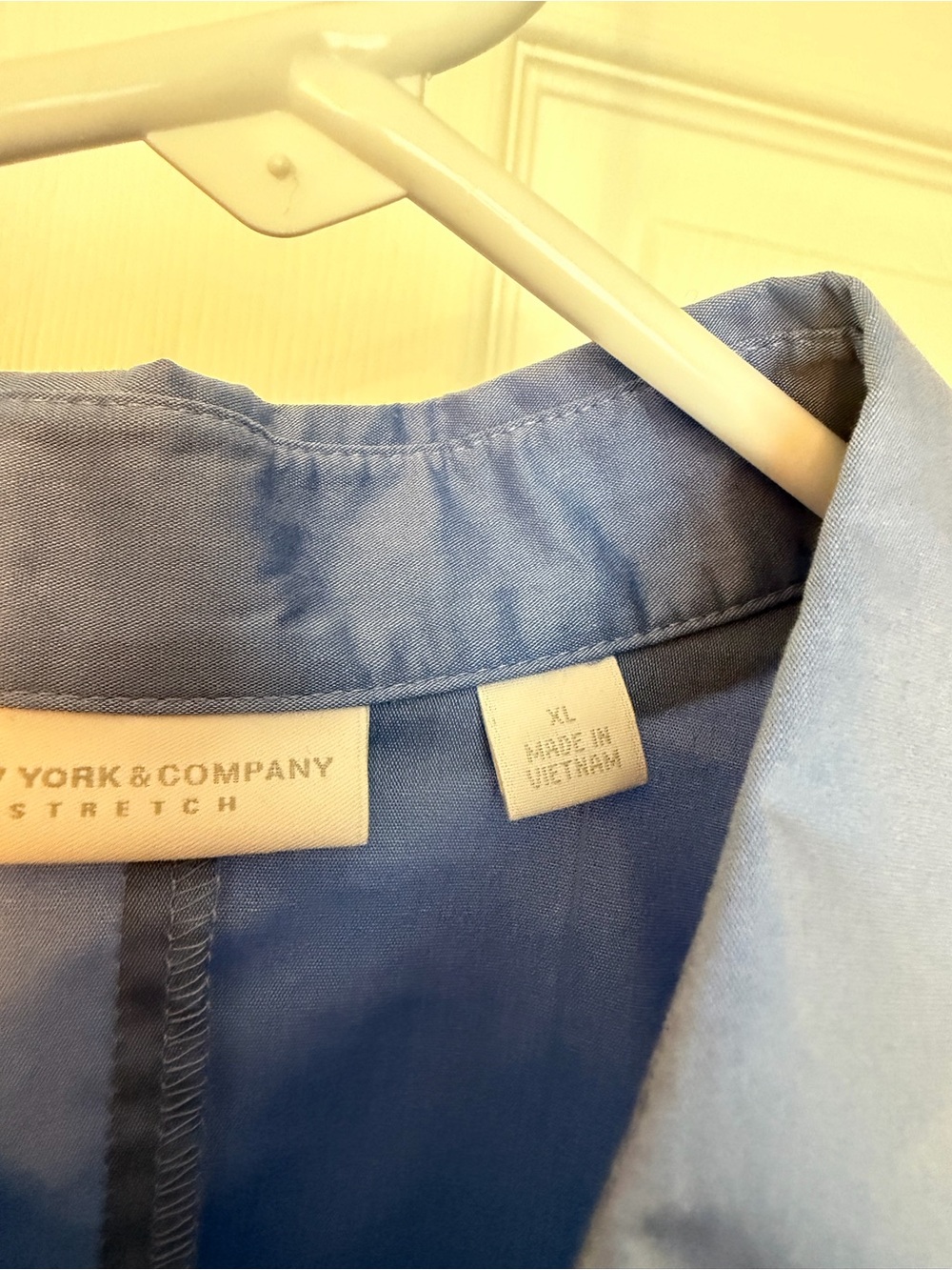 New York & Company Blue Stretch Button-Back Shirt - Picture 3 of 5